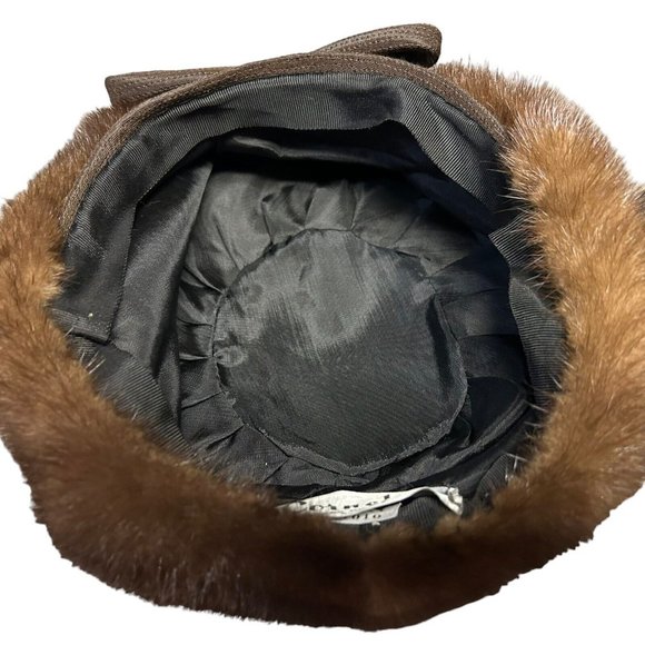 Vintage Cornelius Makers of Fine Furs Brown Mink Pillbox 50s 60s Womens Hat Bow - Picture 8 of 8